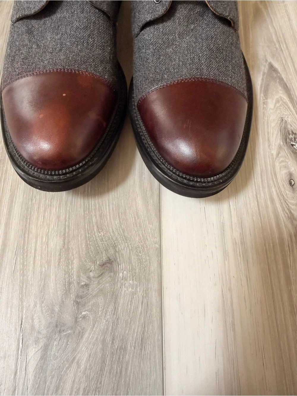 TAFT The Jack Gray Wool Oxblood Leather Cap Toe Boots Men EU 41 US 8